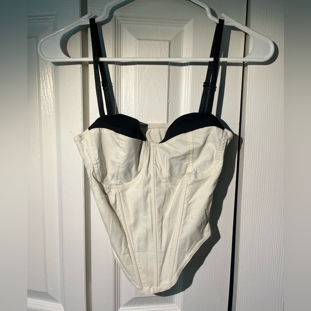 Elegant Black and White / Cream Tank Top with Structured Overlap Design